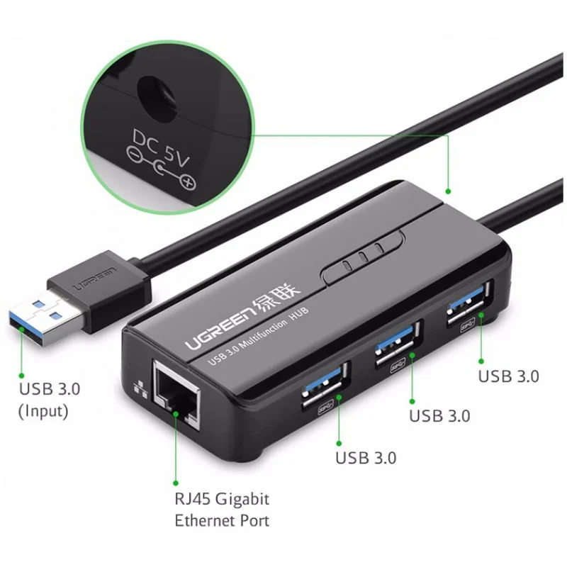 Ugreen USB 3.0 hub na 3x USB A in RJ45 - box - Image 4