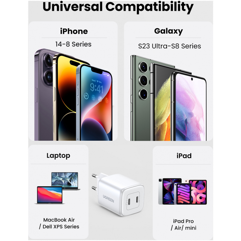 Ugreen Nexode 45W USB C Polnilnik GaN II PD 3.0 - Bel - Image 4