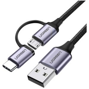 Ugreen USB-A na Micro USB + USB-C kabel pleten 1m