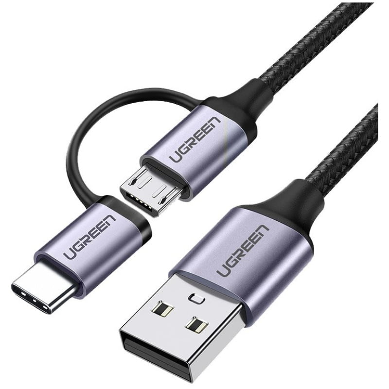Ugreen USB-A na Micro USB + USB-C kabel pleten 1m