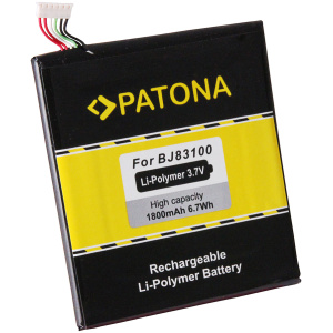 <b>Opis:</b><br><ul><li>Nadomestna baterija je izdelana po zasnovi in tehnologiji nemškega proizvajalca Patona, kar zagotavlja odlično kvaliteto<br></li><li>Najsodobnejša tehnologija omogoča veliko ciklov polnjenja in praznjenja<br></li><li>Li-Ion celice so prijazne okolju, obenem pa zagotavljajo delovanje brez spominskega učinka<br></li><li>Termično stikalo ščiti baterijske celice pred pregrevanjem, prenapolnitvijo in kratkim stikom<br></li><li>Visoka kapaciteta baterije, podaljšan čas delovanja pri mirovanju naprave, zelo počasno samopraznjenje<br></li><li>100% kompatibilnost z originalno baterijo</li><li>Baterijo polnimo z originalnim ali nadomestnim polnilcem</li><li>Certifikati CE in ROHS</li></ul><br><br><p><b>Originalne oznake:</b></p><ul><li>BJ83100</li><li>BJ 83100<br></li><li>35H00187-00M</li><li>35 H 00187 00M</li></ul><br><p><b>Primerno za:</b></p><ul></ul><br>HTC<br><ul><li>One X, One XL, Edge, Evita, Supreme, S720e, S 720 e<br></li></ul><br><b>Lastnosti:</b><ul><li>Proizvajalec: Patona</li><li>Vrsta: Li-Ion</li><li>Napetost: 3,7 V</li><li>Kapaciteta: 1.800 mAh (6,7 Wh)</li></ul><br>