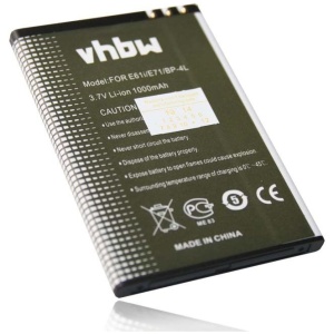 <b>Opis:</b><br><ul><li>Nadomestna baterija je izdelana po zasnovi in tehnologiji nemškega proizvajalca VHBW, kar zagotavlja odlično kvaliteto<br></li><li>Najsodobnejša tehnologija omogoča veliko ciklov polnjenja in praznjenja<br></li><li>Li-Ion celice so prijazne okolju, obenem pa zagotavljajo delovanje brez spominskega učinka<br></li><li>Termično stikalo ščiti baterijske celice pred pregrevanjem, prenapolnitvijo in kratkim stikom<br></li><li>Visoka kapaciteta baterije, podaljšan čas delovanja pri mirovanju naprave, zelo počasno samopraznjenje<br></li><li>100% kompatibilnost z originalno baterijo</li><li>Baterijo polnimo z originalnim ali nadomestnim polnilcem</li><li>Certifikati CE in ROHS</li></ul><br><br><p><b>Originalne oznake:</b></p><ul><li>BP-4L</li><li>BP-4C</li><li>KR-4K</li></ul><br><p><b>Primerno za:</b></p><ul></ul><br>Nokia<br><ul><li>6650, E6-00, E52, E61i, E63, E71, E72, E90, N97, N810, 6760 slide<br></li></ul><br><b>Lastnosti:</b><ul><li>Proizvajalec: VHBW</li><li>Vrsta: Li-Ion</li><li>Napetost: 3,7 V</li><li>Kapaciteta: 1.000 mAh</li></ul><br>