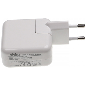 Opis:Nadomestni napajalnik za prenosnike MacBook 12" in MacBook Air 13"  Retina Display s priključkom USB-C oz. Thunderbolt proizvajalca VHBW. Primeren je tudi za nekatere modele pametnih telefonov iPhone in tabličnih računalnikov iPad. Napajalnik ima certifikate CE in RoHS. Kabel ni priložen.Izhod USB-C/PPS/PD 3.0: 15W (5V/3A), 27W (9V/3A); 30W (15V/2A, 20V/1.5A)Originalne oznake:A1882MR2A2ZM/APrimeren za naprave:Apple:MacBook Retina, 12" (Early 2015 - 2017)MacBook Air (Retina, 13", 2018 in novejši)MacBook Pro 13" 2016/2017/2018/2019/2020, MacBook Pro 13" 2020 M1, MacBook Pro 13" 2022 M1, MacBook Pro 13" 2022 M2, MacBook Pro 15" 2016/2017/2018/2019MacBook Air 2018/2019/2020/M1iPad Air (3. Generation), iPad mini (5. Generation), 11" iPad Pro, 12,9" iPad Pro (3. Generation), 10,5" iPad Pro, iPad (7. Generation), 12,9" iPad Pro (2. Generation), 12,9" iPad Pro (1. Generation)iPhone 11 Pro, iPhone 11 Pro Max, iPhone 11, iPhone XS, iPhone XS Max, iPhone XR, iPhone X, iPhone 8, iPhone 8 PlusAirPods, AirPods ProiPod Touch 7th Generation, iPod Touch 6th Generation, iPod Touch 5th Generation, iPod Touch 4th GenerationNintendo:SwitchHuawei:P40 Pro, P40 Lite, P40, P30, P30 Pro, P30 Lite, P20Google:Pixel 4, Pixel 4 XL, Pixel 3, Pixel 3A, Pixel 3 XL, Pixel 2, Pixel 2 XLSamsung:Galaxy S10, Galaxy S20, Galaxy S9Lastnosti:Proizvajalec: VHBWMoč: 30 WBarva: belaVhodna napetost: 100-240 VIzhodna napetost: 5 V (3,0 A), 9 V (3,0 A), 15 V (2,0 A), 20 V (1,5 A)Tok: 1,5 A - 3,0 ACertifikati: CE, RoHS