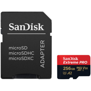 SanDisk Extreme PRO microSDXC 256GB + SD Adapter do 200MB/s/140MB/s A2 C10 V30 UHS-I U3
