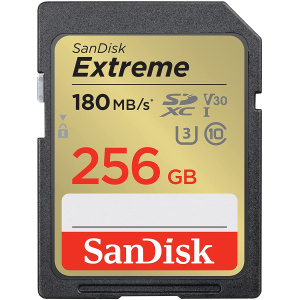 SanDisk Extreme 256GB SDXC Memory Card + 1 year RescuePRO Deluxe up to 180MB/s & 130MB/s Read/Write speeds
