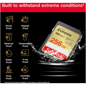 SanDisk Extreme PLUS 256GB SDHC Mspominska kartica 180MB/s in 130MB/s branje/pisanje