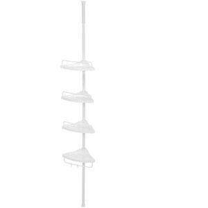 SONGMICS Kotno teleskopsko stojalo s policami za kopalnice bele barve 85-305 cm