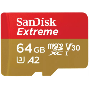 SanDisk Extreme microSDXC 64GB + SD Adapter 170MB/s & 80MB/s A2 C10 V30 UHS-I U3