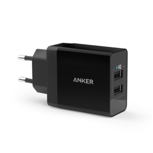Anker 24W 2-port USB stenski polnilec črn