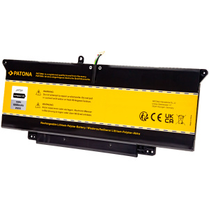 <br><b>Opis:</b><br><ul><li>Nadomestna baterija je izdelana po zasnovi in tehnologiji nemškega proizvajalca Patona, kar zagotavlja odlično kvaliteto<br></li><li>Najsodobnejša tehnologija omogoča veliko ciklov polnjenja in praznjenja<br></li><li>Li-Polymer celice so prijazne okolju, obenem pa zagotavljajo delovanje brez spominskega učinka<br></li><li>Termično stikalo ščiti baterijske celice pred pregrevanjem, prenapolnitvijo in kratkim stikom<br></li><li>Visoka kapaciteta baterije, podaljšan čas delovanja pri mirovanju naprave, zelo počasno samopraznjenje<br></li><li>100% kompatibilnost z originalno baterijo</li><li>Baterijo polnimo z originalnim ali nadomestnim polnilcem</li><li>Certifikati CE in ROHS</li></ul><br><br><p><b>Originalne oznake:</b></p><ul><li>7CXN6</li><li>HRGYV</li><li>JHT2H</li><li>T3JWC</li><li>XMT81</li></ul><br><p><b>Primerno za:</b></p><p>Dell:</p><br><br><ul><li> Latitude 14 7310, Latitude 14 7410, Latitude 7410 14", Latitude 7410 2-in-1, H0DN8, H0DN8+QQ2-01024</li></ul><br><b>Lastnosti:</b><ul><li>Proizvajalec: Patona</li><li>Vrsta: Li-Polymer</li><li>Napetost: 7,7 V</li><li>Kapaciteta: 6.800 mAh (52 Wh)</li></ul><br>