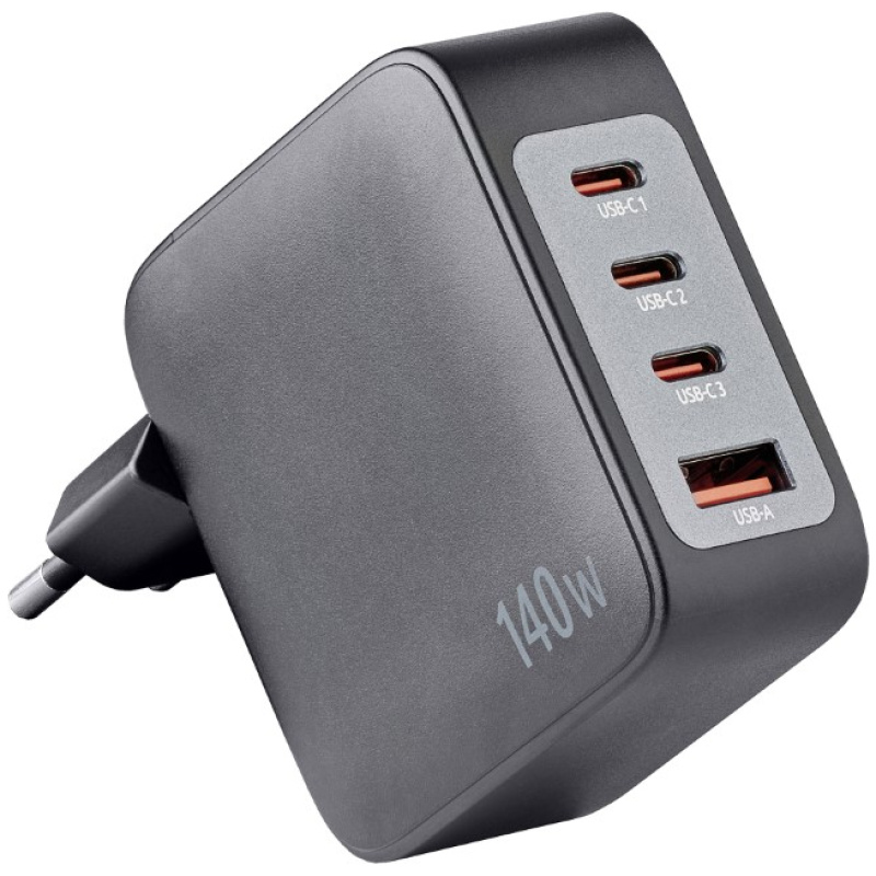 Intenso 140W GaN napajalnik s priključkom 3xUSB-C in 1xUSB-A ter priloženim 2M 200W USB-C kablom - Image 3