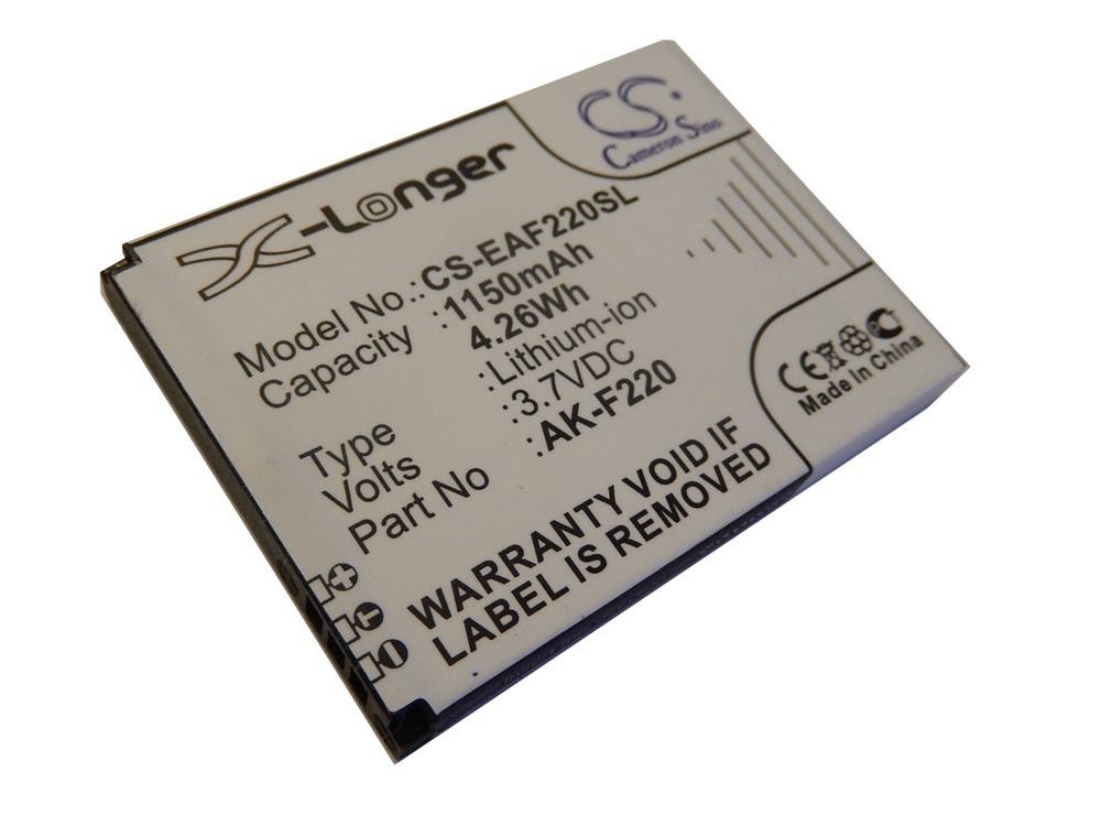 Opis:Nadomestna baterija je izdelana po zasnovi in tehnologiji nemškega proizvajalca VHBW, kar zagotavlja odlično kvalitetoNajsodobnejša tehnologija omogoča veliko ciklov polnjenja in praznjenjaLi-Ion celice so prijazne okolju, obenem pa zagotavljajo delovanje brez spominskega učinkaTermično stikalo ščiti baterijske celice pred pregrevanjem, prenapolnitvijo in kratkim stikomVisoka kapaciteta baterije, podaljšan čas delovanja pri mirovanju naprave, zelo počasno samopraznjenje100% kompatibilnost z originalno baterijoBaterijo polnimo z originalnim ali nadomestnim polnilcemCertifikati CE in ROHSOriginalne oznake:AK-F220Primerno za:Emporia:Flip Basic F220Lastnosti:Proizvajalec: VHBWVrsta: Li-IonNapetost: 3,7 VKapaciteta: 1.150 mAh (4,26 Wh)