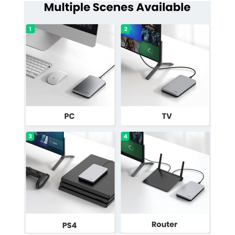 Ugreen 2.5'' SATA ohišje za disk srebrn + USB-C-USB-A kabel - box - Image 3