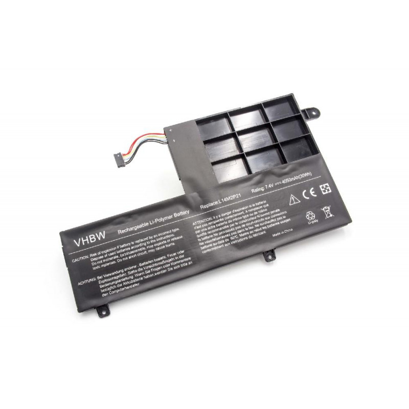 Opis:Nadomestna baterija je izdelana po zasnovi in tehnologiji nemškega proizvajalca VHBW, kar zagotavlja odlično kvalitetoNajsodobnejša tehnologija omogoča veliko ciklov polnjenja in praznjenjaLi-Polymer celice so prijazne okolju, obenem pa zagotavljajo delovanje brez spominskega učinkaTermično stikalo ščiti baterijske celice pred pregrevanjem, prenapolnitvijo in kratkim stikomVisoka kapaciteta baterije, podaljšan čas delovanja pri mirovanju naprave, zelo počasno samopraznjenje100% kompatibilnost z originalno baterijoBaterijo polnimo z originalnim ali nadomestnim polnilcemCertifikati CE in ROHSOriginalne oznake:L14M2P21L14L2P215B10G786105B10G786125B10J40591Primerno za:Lenovo:Yoga 500, Yoga 500-14IHW80N5, Yoga 500-14ISK, Yoga 500-14SK, Yoga 500-15IBD, Yoga 500-15ISKIdeapad 510S-14, Ideapad 510S-14ISKS41, S41-35, S41-70, S41-70AM, S41-70-ISE, S41-70-ITH, S41-70AM-IFI, S41-75U41-70Lastnosti:Proizvajalec: VHBWBarva: črnaVrsta: Li-PolymerNapetost: 7,4 VKapaciteta: 4.050 mAh (30 Wh)