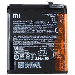 <br><b>Opis:</b><br><ul><li><b>Originalna baterija proizvajalca Xiaomi</b><br></li><li>Najsodobnejša tehnologija omogoča veliko ciklov polnjenja in praznjenja<br></li><li>Li-Ion celice so prijazne okolju, obenem pa zagotavljajo delovanje brez spominskega učinka<br></li><li>Termično stikalo ščiti baterijske celice pred pregrevanjem, prenapolnitvijo in kratkim stikom<br></li><li>Visoka kapaciteta baterije, podaljšan čas delovanja pri mirovanju naprave, zelo počasno samopraznjenje</li><li>Baterijo polnimo z originalnim ali nadomestnim polnilcem</li><li>Certifikati CE in ROHS</li></ul><br><br><p><b>Originalne oznake:</b><br></p><ul><li>BM4R<br></li></ul><br><p><b>Primerno za:</b></p>Xiaomi:<ul><li>Mi 10 Lite 5G</li></ul><br><b>Lastnosti:</b><ul><li>Proizvajalec: Xiaomi</li><li>Vrsta: Li-Polymer</li><li>Napetost: 3,87 V</li><li>Kapaciteta: 4.160 mAh (16,0 Wh)</li></ul><br>