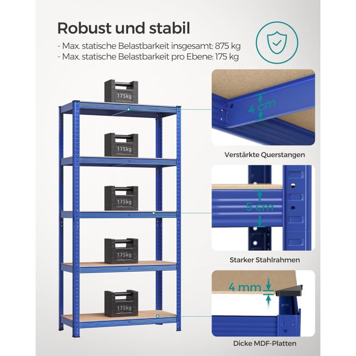 SONGMICS Regal 40 x 90 x 180 cm rjavo-moder,GLR040Q01 - slika 3