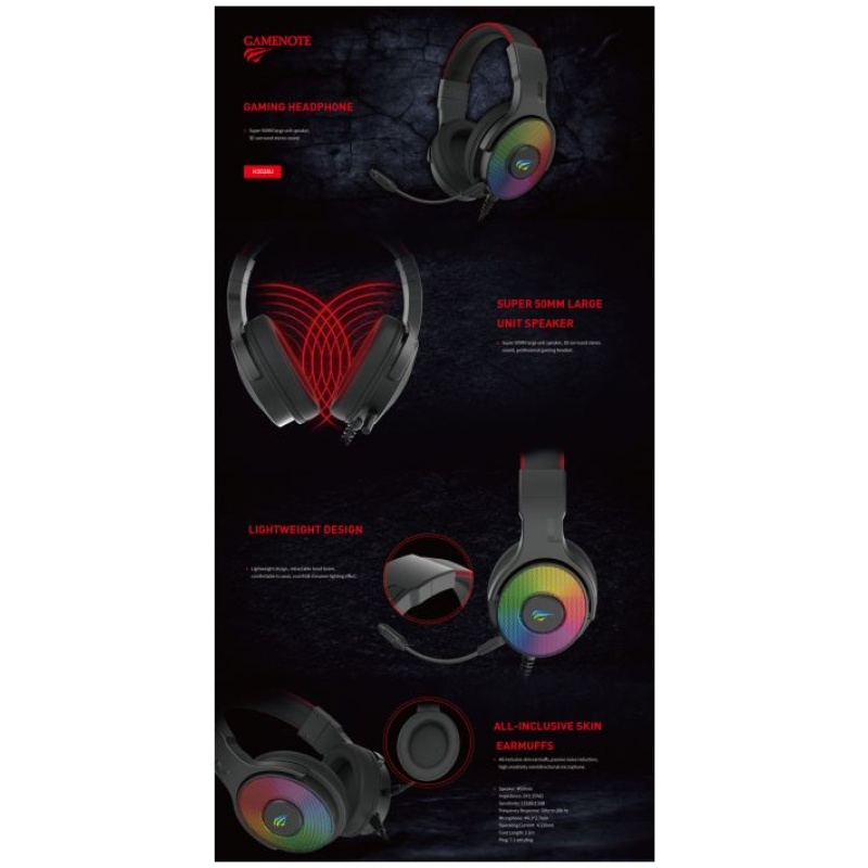 HAVIT Gamenote RGB LED slušalke z mikrofonom HV-H2028U