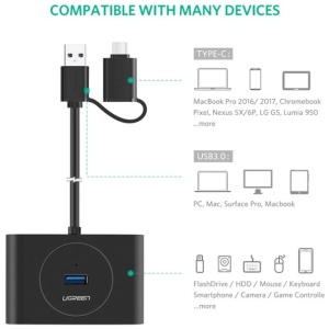 Ugreen USB 3.0 Hub z USB-C 3.1 OTG adapterjem 1M - box - Image 4