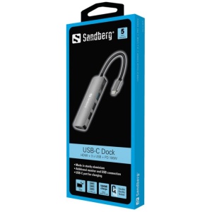 Sandberg USB-C priklopna postaja na HDMI + 3x USB 3.0 in Power Delivery 100W