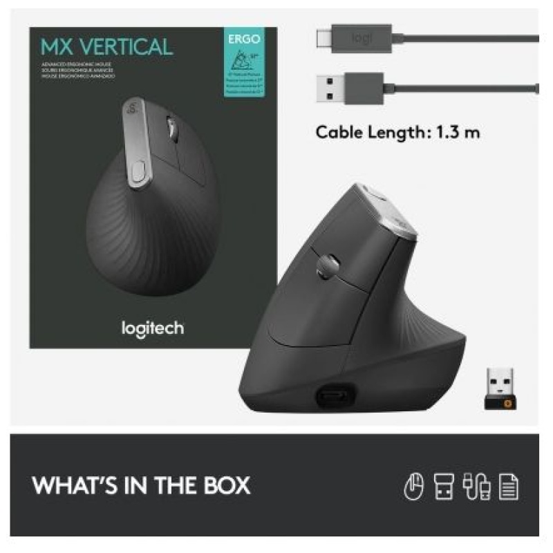 Logitech ergonomska miška cordless MX VERTICAL bluetooth, unifying, USB-C - Image 4
