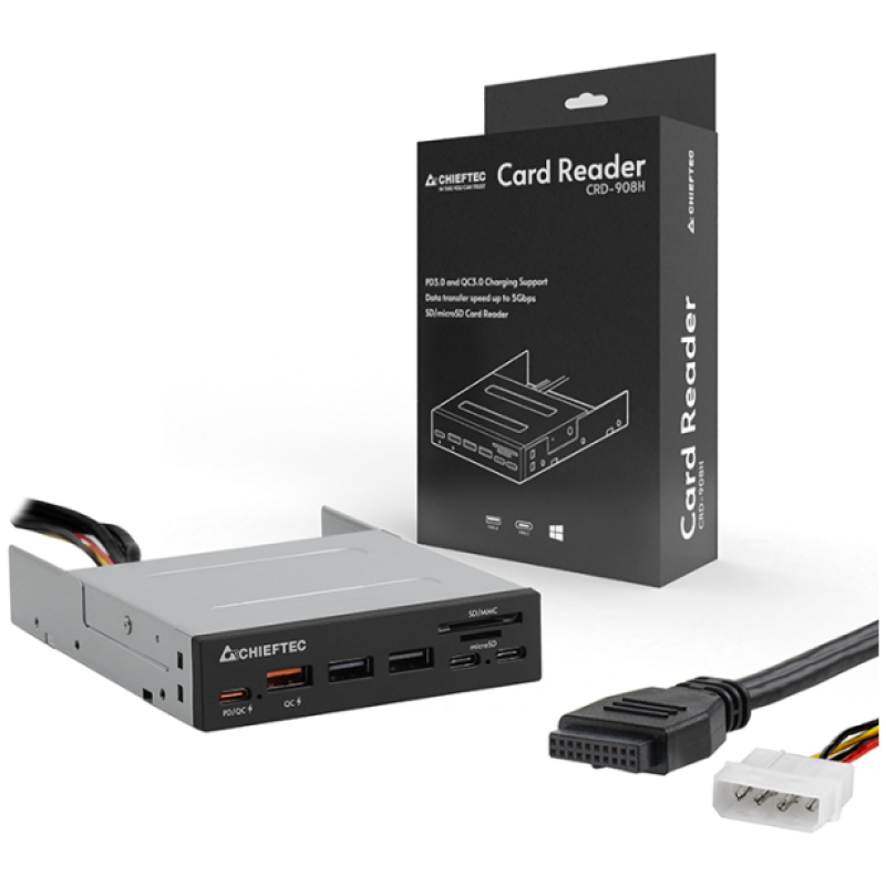 Chieftec all-in-one čitalec kartic 4x USB 3.2 Gen1 TypeA/C QC3.0 3,5 panel - Image 3