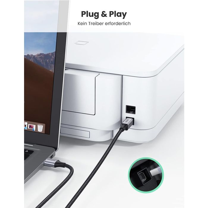 Ugreen tiskalniški kabel USB 2.0 tipa B USB kabel USB A v USB B združljiv s HP