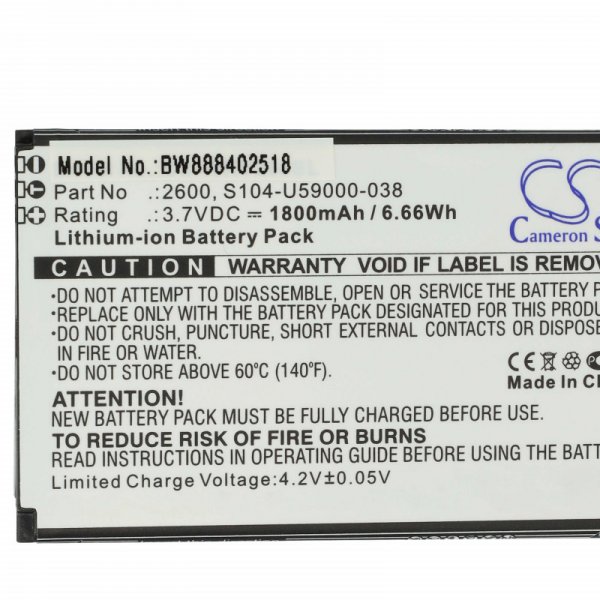 Opis:Nadomestna baterija je izdelana po zasnovi in tehnologiji nemškega proizvajalca VHBW, kar zagotavlja odlično kvalitetoNajsodobnejša tehnologija omogoča veliko ciklov polnjenja in praznjenjaLi-Ion celice so prijazne okolju, obenem pa zagotavljajo delovanje brez spominskega učinkaTermično stikalo ščiti baterijske celice pred pregrevanjem, prenapolnitvijo in kratkim stikomVisoka kapaciteta baterije, podaljšan čas delovanja pri mirovanju naprave, zelo počasno samopraznjenje100% kompatibilnost z originalno baterijoBaterijo polnimo z originalnim ali nadomestnim polnilcemCertifikati CE in ROHSOriginalne oznake:2600S104-U59000-038Primerno za:Wiko:Sunny 2 Plus, V2600Lastnosti:Proizvajalec: VHBWVrsta: Li-IonNapetost: 3,7 VKapaciteta: 1.800 mAh (6,66 Wh)