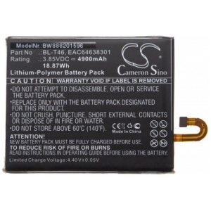 <b>Opis:</b><br><ul><li>Nadomestna baterija je izdelana po zasnovi in tehnologiji nemškega proizvajalca VHBW, kar zagotavlja odlično kvaliteto<br></li><li>Najsodobnejša tehnologija omogoča veliko ciklov polnjenja in praznjenja<br></li><li>Li-Polymer celice so prijazne okolju, obenem pa zagotavljajo delovanje brez spominskega učinka<br></li><li>Termično stikalo ščiti baterijske celice pred pregrevanjem, prenapolnitvijo in kratkim stikom<br></li><li>Visoka kapaciteta baterije, podaljšan čas delovanja pri mirovanju naprave, zelo počasno samopraznjenje<br></li><li>100% kompatibilnost z originalno baterijo</li><li>Baterijo polnimo z originalnim ali nadomestnim polnilcem</li><li>Certifikati CE in ROHS</li></ul><br><br><p><b>Originalne oznake:</b><br></p><ul><li>BL-T46<br></li><li>EAC64638301</li></ul><br><p><b>Primerno za:</b></p>LG:<br><ul><li>V60, V60 ThinQ, V60 ThinQ 5G, V600QM5, V600QM6, V600VM, LMV600AM, LMV600QM, LMV600TM2X, LMV600TML, LMV600VM, LMV605N</li></ul><br><b>Lastnosti:</b><ul><li>Proizvajalec: VHBW</li><li>Vrsta: Li-Polymer</li><li>Napetost: 3,85 V</li><li>Kapaciteta: 4.900 mAh (18,87 Wh)</li></ul><br>