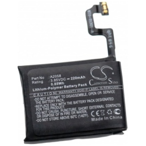 <b>Opis:</b><br><ul><li>Nadomestna baterija je izdelana po zasnovi in tehnologiji nemškega proizvajalca VHBW, kar zagotavlja odlično kvaliteto<br></li><li>Najsodobnejša tehnologija omogoča veliko ciklov polnjenja in praznjenja<br></li><li>Li-Polymer celice so prijazne okolju, obenem pa zagotavljajo delovanje brez spominskega učinka<br></li><li>Termično stikalo ščiti baterijske celice pred pregrevanjem, prenapolnitvijo in kratkim stikom<br></li><li>Visoka kapaciteta baterije, podaljšan čas delovanja pri mirovanju naprave, zelo počasno samopraznjenje<br></li><li>100% kompatibilnost z originalno baterijo<br></li><li>Baterijo polnimo z originalnim ali nadomestnim polnilcem<br></li><li>Certifikati CE in ROHS</li><li>Bulk pakiranje<br></li></ul><br><br><p><b>Originalne oznake:</b><br></p><ul><li>A2058<br></li></ul><br><p><b>Primerno za:</b></p><p>Apple:</p><ul><li>Watch 4 40 mm, A1975, A1977, A2007</li></ul><br><b>Lastnosti:</b><ul><li>Proizvajalec: VHBW</li><li>Vrsta: Li-Polymer</li><li>Napetost: 3,85 V</li><li>Kapaciteta: 220 mAh  (0,85 Wh)</li></ul><br>