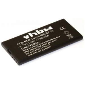 <b>Opis:</b><br><ul><li>Nadomestna baterija je izdelana po zasnovi in tehnologiji nemškega proizvajalca VHBW, kar zagotavlja odlično kvaliteto<br></li><li>Najsodobnejša tehnologija omogoča veliko ciklov polnjenja in praznjenja<br></li><li>Li-Ion celice so prijazne okolju, obenem pa zagotavljajo delovanje brez spominskega učinka<br></li><li>Termično stikalo ščiti baterijske celice pred pregrevanjem, prenapolnitvijo in kratkim stikom<br></li><li>Visoka kapaciteta baterije, podaljšan čas delovanja pri mirovanju naprave, zelo počasno samopraznjenje<br></li><li>100% kompatibilnost z originalno baterijo</li><li>Baterijo polnimo z originalnim ali nadomestnim polnilcem</li><li>Certifikati CE in ROHS</li></ul><br><br><p><b>Originalne oznake:</b></p><ul><li>BP-5T</li><li>CS-NK820XL</li></ul><br><p><b>Primerno za:</b></p><ul><li>Lumia 820, Lumia 820.2, Lumia 825, Arrow<br></li></ul><br><b>Lastnosti:</b><ul><li>Proizvajalec: VHBW</li><li>Vrsta: Li-Ion</li><li>Napetost: 3,7 V</li><li>Kapaciteta: 1.700 mAh (6,29 Wh)</li></ul><br>