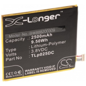 <b>Opis:</b><br><ul><li>Nadomestna baterija je izdelana po zasnovi in tehnologiji nemškega proizvajalca VHBW, kar zagotavlja odlično kvaliteto<br></li><li>Najsodobnejša tehnologija omogoča veliko ciklov polnjenja in praznjenja<br></li><li>Li-Polymer celice so prijazne okolju, obenem pa zagotavljajo delovanje brez spominskega učinka<br></li><li>Termično stikalo ščiti baterijske celice pred pregrevanjem, prenapolnitvijo in kratkim stikom<br></li><li>Visoka kapaciteta baterije, podaljšan čas delovanja pri mirovanju naprave, zelo počasno samopraznjenje<br></li><li>100% kompatibilnost z originalno baterijo</li><li>Baterijo polnimo z originalnim ali nadomestnim polnilcem</li><li>Certifikati CE in ROHS</li></ul><br><br><p><b>Originalne oznake:</b></p><ul><li>TLp025DC<br></li></ul><br><br><p><b>Primerno za:</b></p><p>Alcatel:</p><ul><li>One Touch Pixi 4 6.0, One Touch Pixi 4 6.0 3G, OT-8050D, OT-9001A, OT-9001X<br></li></ul><br><b>Lastnosti:</b><ul><li>Proizvajalec: VHBW</li><li>Vrsta: Li-Polymer</li><li>Napetost: 3,8 V</li><li>Kapaciteta: 2.500 mAh (9,50 Wh)</li></ul><br>