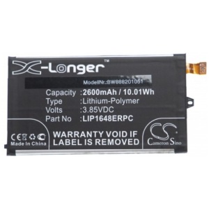 <b>Opis:</b><br><ul><li>Nadomestna baterija je izdelana po zasnovi in tehnologiji nemškega proizvajalca VHBW, kar zagotavlja odlično kvaliteto<br></li><li>Najsodobnejša tehnologija omogoča veliko ciklov polnjenja in praznjenja<br></li><li>Li-Polymer celice so prijazne okolju, obenem pa zagotavljajo delovanje brez spominskega učinka<br></li><li>Termično stikalo ščiti baterijske celice pred pregrevanjem, prenapolnitvijo in kratkim stikom<br></li><li>Visoka kapaciteta baterije, podaljšan čas delovanja pri mirovanju naprave, zelo počasno samopraznjenje<br></li><li>100% kompatibilnost z originalno baterijo</li><li>Baterijo polnimo z originalnim ali nadomestnim polnilcem</li><li>Certifikati CE in ROHS</li></ul><br><br><p><b>Originalne oznake:</b><br></p><ul><li>LIP1648ERPC<br></li></ul><br><b>Primerno za:</b><br><ul></ul><br><ul><li>Xperia XZ1 Compact, Xperia XZ1 Compact TD-LTE, , G8441, Lilac, PF41, SO-02K<br></li></ul><br><b>Lastnosti:</b><ul><li>Proizvajalec: VHBW</li><li>Vrsta: Li-Polymer</li><li>Napetost: 3,85 V</li><li>Kapaciteta: 2.600 mAh (10,01 Wh)</li></ul><br>
