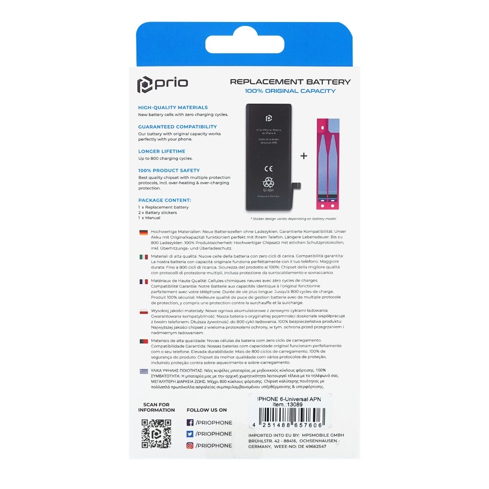 Baterija za Apple iPhone 6, 1810 mAh, vključen trak za pritrditev - slika 5