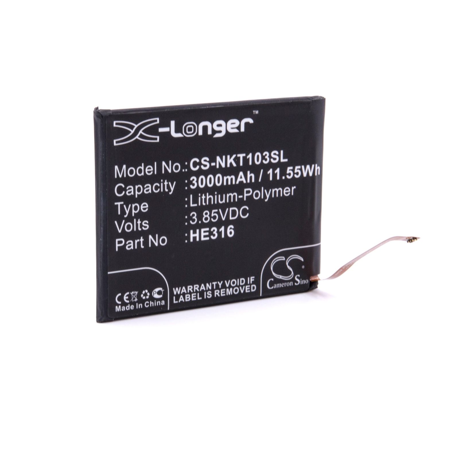 Opis:Nadomestna baterija je izdelana po zasnovi in tehnologiji nemškega proizvajalca VHBW, kar zagotavlja odlično kvalitetoNajsodobnejša tehnologija omogoča veliko ciklov polnjenja in praznjenjaLi-Polymer celice so prijazne okolju, obenem pa zagotavljajo delovanje brez spominskega učinkaTermično stikalo ščiti baterijske celice pred pregrevanjem, prenapolnitvijo in kratkim stikomVisoka kapaciteta baterije, podaljšan čas delovanja pri mirovanju naprave, zelo počasno samopraznjenje100% kompatibilnost z originalno baterijoBaterijo polnimo z originalnim ali nadomestnim polnilcemCertifikati CE in ROHSOriginalne oznake:HE316Primerno za:Nokia:Nokia 6, 6 Dual SIM, HMD D1C, Nokia 6, TA-1000, TA-1003, TA-1021, TA-1025, TA-1033, TA-1039Lastnosti:Proizvajalec: VHBWVrsta: Li-PolymerNapetost: 3,85 VKapaciteta: 3.000 mAh (11,55 Wh)