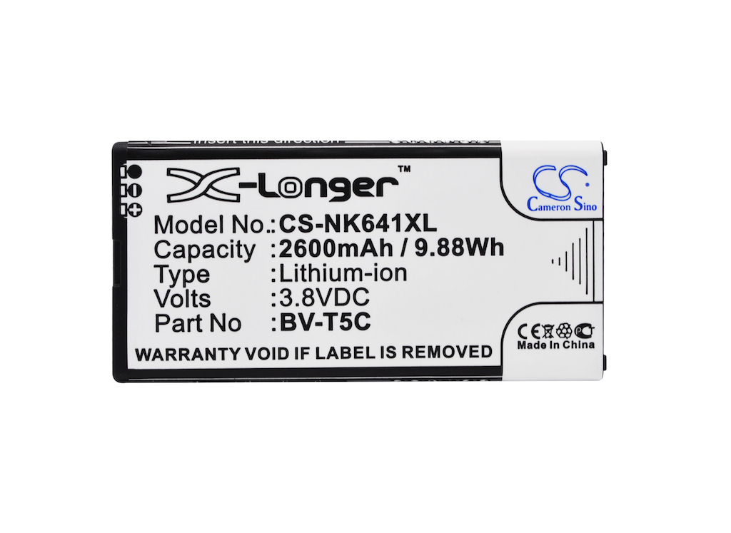 Opis:Nadomestna baterija je izdelana po zasnovi in tehnologiji nemškega proizvajalca VHBW, kar zagotavlja odlično kvalitetoNajsodobnejša tehnologija omogoča veliko ciklov polnjenja in praznjenjaLi-Ion celice so prijazne okolju, obenem pa zagotavljajo delovanje brez spominskega učinkaTermično stikalo ščiti baterijske celice pred pregrevanjem, prenapolnitvijo in kratkim stikomVisoka kapaciteta baterije, podaljšan čas delovanja pri mirovanju naprave, zelo počasno samopraznjenje100% kompatibilnost z originalno baterijoBaterijo polnimo z originalnim ali nadomestnim polnilcemCertifikati CE in ROHSOriginalne oznake:BV-T5CPrimerno za:NokiaLumia 640, RM-1073, RM-1077, RM-1113Lastnosti:Proizvajalec: VHBWVrsta: Li-IonNapetost: 3,8 VKapaciteta: 2.600 mAh