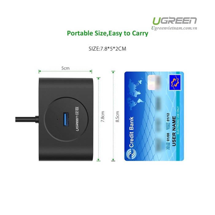 Ugreen USB 3.0 4 Ports Hub črn 1m - box - slika 3