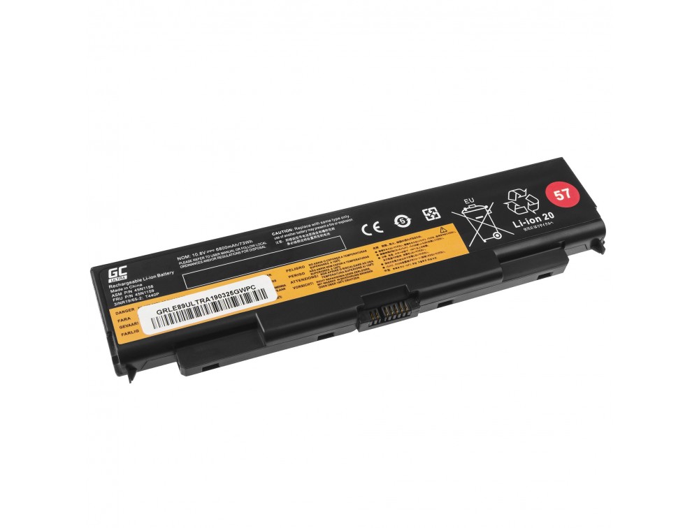 Opis:Nadomestna baterija je izdelana po zasnovi in tehnologiji proizvajalca Green Cell, kar zagotavlja odlično kvalitetoNajsodobnejša tehnologija omogoča veliko ciklov polnjenja in praznjenjaLi-Ion celice so prijazne okolju, obenem pa zagotavljajo delovanje brez spominskega učinkaTermično stikalo ščiti baterijske celice pred pregrevanjem, prenapolnitvijo in kratkim stikomVisoka kapaciteta baterije, podaljšan čas delovanja pri mirovanju naprave, zelo počasno samopraznjenje100% kompatibilnost z originalno baterijoBaterijo polnimo z originalnim ali nadomestnim polnilcemCertifikati CE in ROHSOriginalne oznake:45N114445N114545N114645N114745N114845N114945N115045N115145N115245N115345N115845N115945N116045N116145N1769Primerno za:Lenovo Thinkpad:L440, L540, T440p, T540p, W540Lastnosti:Proizvajalec: Green CellBarva: črnaVrsta: Li-IonNapetost: 10,8 VKapaciteta: 6.800 mAh (73 Wh)Število celic: 6