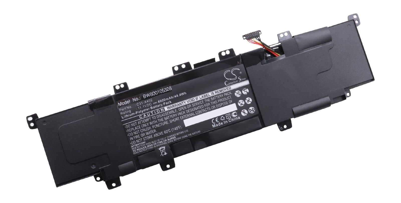 Opis:Nadomestna baterija je izdelana po zasnovi in tehnologiji nemškega proizvajalca VHBW, kar zagotavlja odlično kvalitetoNajsodobnejša tehnologija omogoča veliko ciklov polnjenja in praznjenjaLi-Polymer celice so prijazne okolju, obenem pa zagotavljajo delovanje brez spominskega učinkaTermično stikalo ščiti baterijske celice pred pregrevanjem, prenapolnitvijo in kratkim stikomVisoka kapaciteta baterije, podaljšan čas delovanja pri mirovanju naprave, zelo počasno samopraznjenje100% kompatibilnost z originalno baterijoBaterijo polnimo z originalnim ali nadomestnim polnilcemCertifikati CE in ROHSOriginalne oznake:C31-X4020B110-00210000AR5B225C21-X401C31X402X40PW91Primerno za:Asus:VivoBook S300, VivoBook S400, VivoBook S400C, VivoBook S400CA, VivoBook S400E, VivoBook S300CA, S300CA-C1064H, VivoBook S300C, VivoBook S300E, S300E-C1003H, VivoBook X402, VivoBook X402C, VivoBook X402CA, S300CA-BBI5T01, S300CA-DS51T, S300CA-DS51T-CA, S300CA-DS91T, S300CA-DS91T-CA, S300CA-RS91T, S400CA-BSI3T12, S400CA-BSI5T14, S400CA-BSI7T16, S400CA-CA002H, S400CA-CA006H, S400CA-CA008H, S400CA-CA012H, S400CA-CA021H, S400CA-CA028H, S400CA-CA030H, S400CA-CA038H, S400CA-CA039H, S400CA-CA040H, S400CA-CA071H, S400CA-CA111H, S400CA-CA120H, S400CA-CA129H, S400CA-CA140H, S400CA-CA154H, S400CA-CA3317, S400CA-DB51T, S400CA-DB71T, S400CA-DH51T, S400CA-DS31T, S400CA-DS51T, S400CA-FS71, S400CA-LS31T, S400CA-MX1-H, S400CA-MX2-H, S400CA-MX3-H, S400CA-RH51T, S400CA-RS51, S400CA-RSI5T18, S400CA-SI30305S, S400CA-UH51, S400CA-UH51T, AR5B225, VivoBook S400CA-MX3-H, Vivobook S300CA-C1011H, V300CA, VivoBook S400CA-CA007H, VIVOBOOK S400CA-CA012H, VivoBook S400CA-BSI3T12, VivoBook S400CA-CA040H, VivoBook S400CA-DB71T, VivoBook S400E-CA039H, S300CA-1A, F402CA-WX083H, VivoBook V400CA-CA191H, VivoBook S300CA-DS91T, VivoBook S400CA-BSI7T16, VivoBook S400CA-CA111H, VivoBook S400CA-RS15T, VivoBook S300CA-C1084H, S400CA-CA093H, VivoBook V400CA-CA124H, VivoBook S400CA-CA063H, VivoBook S400CA-UH51, VivoBook N550X47JV-SL, VivoBook S400CA-DS51T, VivoBook S300CA-C1015H, S400CA-1A, F402CA-WX167H, VivoBook S300CA-C1008H, VIVOBOOK S300E-C1003H, VivoBook S400E3317CA, VivoBook S400CA-CA021H, VivoBook S400CA-CA129H, VivoBook S400CA-RSI5T18, VivoBook S300CA-C1004H, VivoBook V400CA-DB31T, VivoBook S400CA-CA089H, VivoBook S400CA-CA022H, VivoBook S400CA-LS31T, VivoBook S300CA-C1049H, R407CA, VivoBook S300CA-C1021H, VVivoBook X402CA, VivoBook S400EI3517CA, VivoBook S400CA-CA030H, VivoBook S400CA-CA154H, VivoBook S400CA-UH51T, VivoBook S400CA-CA041H, VivoBook V400CA-DS51T, VivoBook S400CA-CA148H, VivoBook S300CA-DS51T-CA, VivoBook S400CA-MX2-H, VivoBook S300CA-C1060H, S400CA-CA022H, S402CA, VivoBook S300CA-C1070H, VivoBook S400CA-CA008H, VivoBook S400CA-BSI5T14, VivoBook S400CA-CA039H, VivoBook S400CA-DB51T, VivoBook S400E-CA038H, F402CA, Vivobook V400CA-CA216H, VivoBook S400CA-CA202H, VivoBook S400CA-RH51T, Vivobook S300CA-C1003H, S400CA-CA041H, V400CA, VivoBook S400CA-CA047H, VivoBook S400CA-DH51T, VivoBook S400CA-CA071H, VivoBook S400CA-DS31T, VivoBook S400E-CA040H, F402CA-WX102H, VivoBook V400CA-CA125H, VivoBook S400CA-CA002H, VivoBook S400CA-CA120H, VivoBook S300CA-C1014H, VivoBook V400CA-CA123H, VivoBook S400CA-CA067H, VivoBook S400CA ULTRABook, VivoBook S400CA-FS71, VivoBook S300CA-C1016H, F402CA-WX103H, VivoBook S300CA-C1017H, VivoBook S400EI3317CA, VivoBook S400CA-CA028H, VivoBook S400CA-CA140H, VivoBook S300CA-C1005H, VivoBook V400CA-CA211H, VivoBook S400CA-CA114H, VivoBook S400CA-CA010H, VivoBook S400CA-MX1-H, Vivobook S300CA-C1033H, R408CA, VivoBook S300CA-C1064P, VivoBook S400CA-CA006H, VivoBook S400EI3217CA, VivoBook S400CA-CA038H, VivoBook S400CA-CA3317, VivoBook S400E-3317CA, VivoBook S300CA-DS51T, VivoBook S400CA-CA093H, VivoBook V400CA-CA088H, VivoBook S400CA-CA161H, VivoBook S300CA-DS91T-CA, VivoBook S300CA-RS91T, VivoBook S300CA-C1064H, VivoBook S400CA-RS51, VivoBook S300CA-BBI5T01, VivoBook S400CA-SI30305S, S300CA, S400CALastnosti:Proizvajalec: VHBWBarva: črnaVrsta: Li-PolymerNapetost: 11,1 VKapaciteta: 4.000 mAh (44,4 Wh)