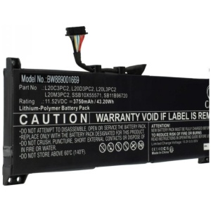 <br><b>Opis:</b><br><ul><li>Nadomestna baterija je izdelana po zasnovi in tehnologiji nemškega proizvajalca VHBW, kar zagotavlja odlično kvaliteto<br></li><li>Najsodobnejša tehnologija omogoča veliko ciklov polnjenja in praznjenja<br></li><li>Li-Polymer celice so prijazne okolju, obenem pa zagotavljajo delovanje brez spominskega učinka<br></li><li>Termično stikalo ščiti baterijske celice pred pregrevanjem, prenapolnitvijo in kratkim stikom<br></li><li>Visoka kapaciteta baterije, podaljšan čas delovanja pri mirovanju naprave, zelo počasno samopraznjenje<br></li><li>100% kompatibilnost z originalno baterijo</li><li>Baterijo polnimo z originalnim ali nadomestnim polnilcem</li><li>Certifikati CE in ROHS</li></ul><br><br><p><b>Originalne oznake:</b><br></p><ul><li><li>L20C3PC2</li><li>L20D3PC2</li><li>L20L3PC2</li><li>L20M3PC2</li><li>SSB10X55571</li><li>SB11B96717</li><li>5B11B96718</li><li>5B11B96715</li><li>5B11B96719</li><li>SSB11B96720</li></li></ul><br><p><b>Primerno za:</b></p><p>Lenovo:</p><ul><li>IdeaPad Gaming 3-15ACH6 82K20015US, IdeaPad Gaming 3-15ACH6 82K200UTUS, IdeaPad Gaming 3-15ACH6 82K1, IdeaPad Gaming 3-15IHU6 82K2, IdeaPad Gaming 3-15IHU6</li><li>Legion 5-15ITH6H 82JH, Legion 5-15ITH6 82JK, Legion 5-15ACH6H 82JU, Legion 5-15ACH6 82JW, Legion 5-15ACH6A 82NW<br></li></ul><br><br><b>Lastnosti:</b><ul><li>Proizvajalec: VHBW</li><li>Vrsta: Li-Polymer</li><li>Napetost: 11,52 V</li><li>Kapaciteta: 3.750 mAh (43,2 Wh)</li></ul><br>