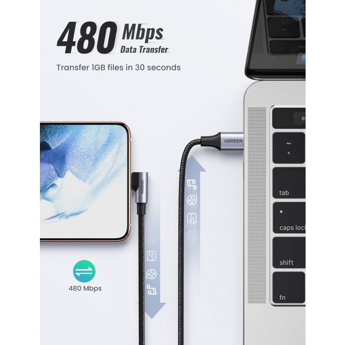 Ugreen USB-C na kotni USB-C kabel 60W 3M - slika 2