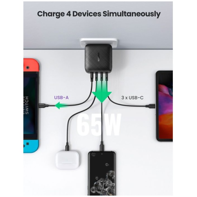 Ugreen USB-A in 3xUSB-C 65W  GaN hitri polnilec - Image 3