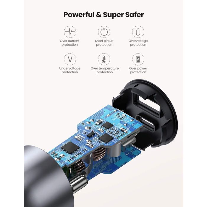 Ugreen avtopolnilec USB + USB-C PD 36W siv - box - slika 4