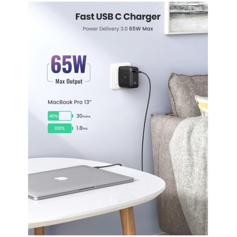 Ugreen USB-A in 3xUSB-C 65W  GaN hitri polnilec - Image 4