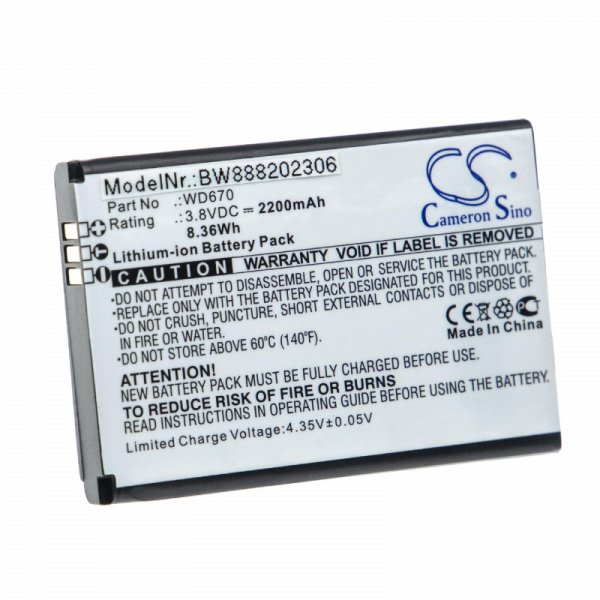 Opis:Nadomestna baterija je izdelana po zasnovi in tehnologiji nemškega proizvajalca VHBW, kar zagotavlja odlično kvalitetoNajsodobnejša tehnologija omogoča veliko ciklov polnjenja in praznjenjaLi-Ion celice so prijazne okolju, obenem pa zagotavljajo delovanje brez spominskega učinkaTermično stikalo ščiti baterijske celice pred pregrevanjem, prenapolnitvijo in kratkim stikomVisoka kapaciteta baterije, podaljšan čas delovanja pri mirovanju naprave, zelo počasno samopraznjenje100% kompatibilnost z originalno baterijoBaterijo polnimo z originalnim ali nadomestnim polnilcemCertifikati CE in ROHSOriginalne oznake:DC015WD670H15418B1501Primerno za:ZTE:Jazz Super 4G LTE WiFi, MF673Nubia:MF673MTC:874FTReliance:Wi-Pod 4G LTEHaier:DC002, DC003, DC013Lastnosti:Proizvajalec: VHBWVrsta: Li-IonNapetost: 3,8 VKapaciteta: 2.200 mAh (9,36 Wh)