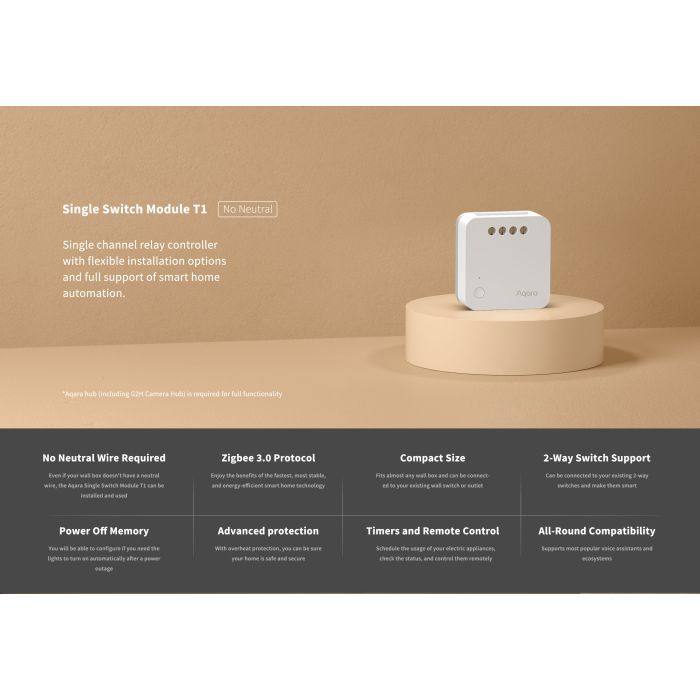 AQARA ENOJNO RELEJNO STIKALO ZIGBEE SSM-U02 brez nevtralnega vodnika | E-specialisti.si