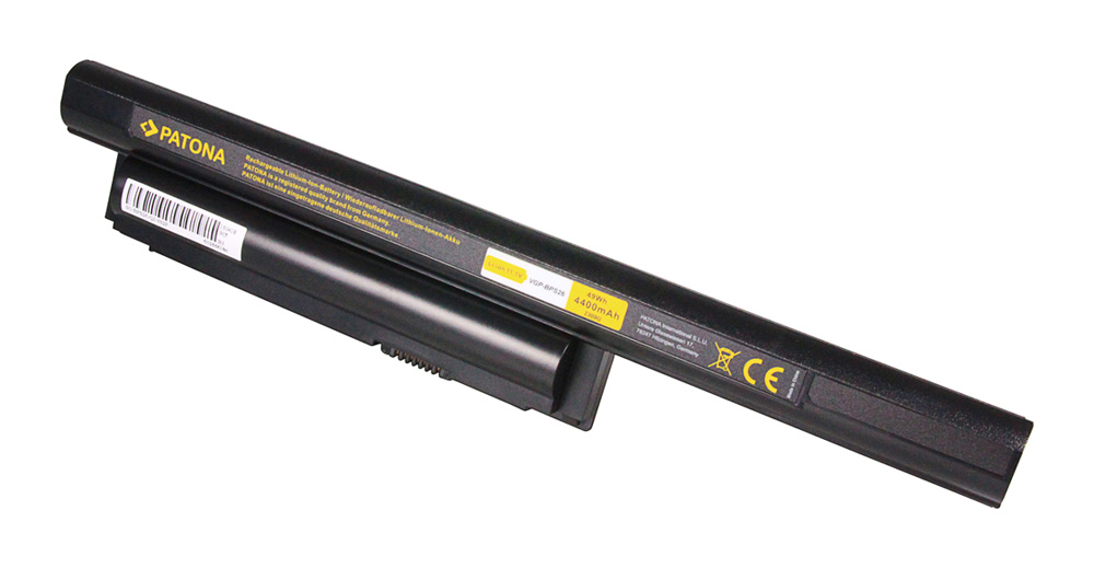 Opis:Nadomestna baterija je izdelana po zasnovi in tehnologiji nemškega proizvajalca Patona, kar zagotavlja odlično kvalitetoNajsodobnejša tehnologija omogoča veliko ciklov polnjenja in praznjenjaLi-Ion celice so prijazne okolju, obenem pa zagotavljajo delovanje brez spominskega učinkaTermično stikalo ščiti baterijske celice pred pregrevanjem, prenapolnitvijo in kratkim stikomVisoka kapaciteta baterije, podaljšan čas delovanja pri mirovanju naprave, zelo počasno samopraznjenje100% kompatibilnost z originalno baterijoBaterijo polnimo z originalnim ali nadomestnim polnilcemCertifikati CE in ROHSOriginalne oznake:VGP-BPL26VGP-BPS26VGP-BPS26APrimerno za:Sony VAIO:Serija CA, Serija CB, Serija EG, Serija EH, Serija EJ, Serija VPCCA, Serija VPCCB, Serija VPCEG, Serija VPCEH, Serija VPCEJSVE1512P1EBLastnosti:Proizvajalec: PatonaBarva: črnaVrsta: Li-IonNapetost: 11,1 VKapaciteta: 4.400 mAh (49 Wh)Število celic: 6