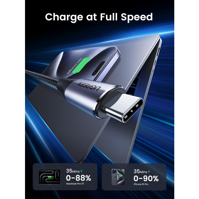 UGREEN USB-C 3.1 Gen2 10Gbps kabel 240W 1m (črn)