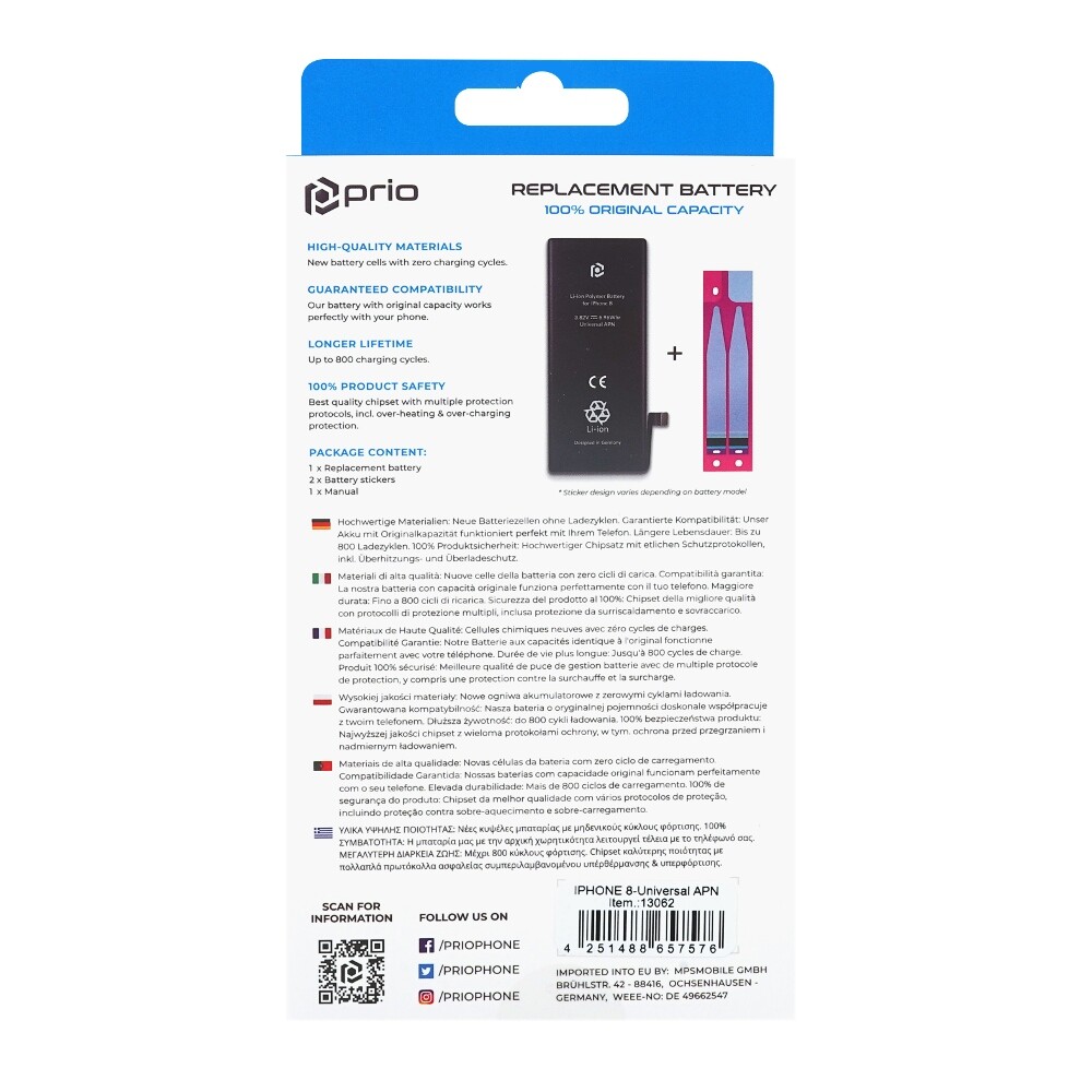 Baterija za Apple iPhone 8, 1821 mAh, vključen trak za pritrditev - slika 3