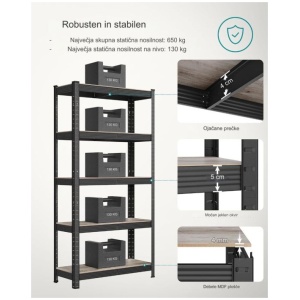 SONGMICS Regal 50 x 100 x 200 cm naravno črna,GLR050B11