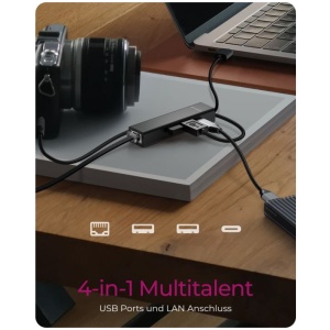 Icybox IB-HUB1439-LAN 4 Port Hub z priključkom USB 3.2 Type-A ali Type-C